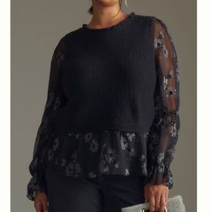 Anthropologie plus 2X metallic embroidered layered sweater vest